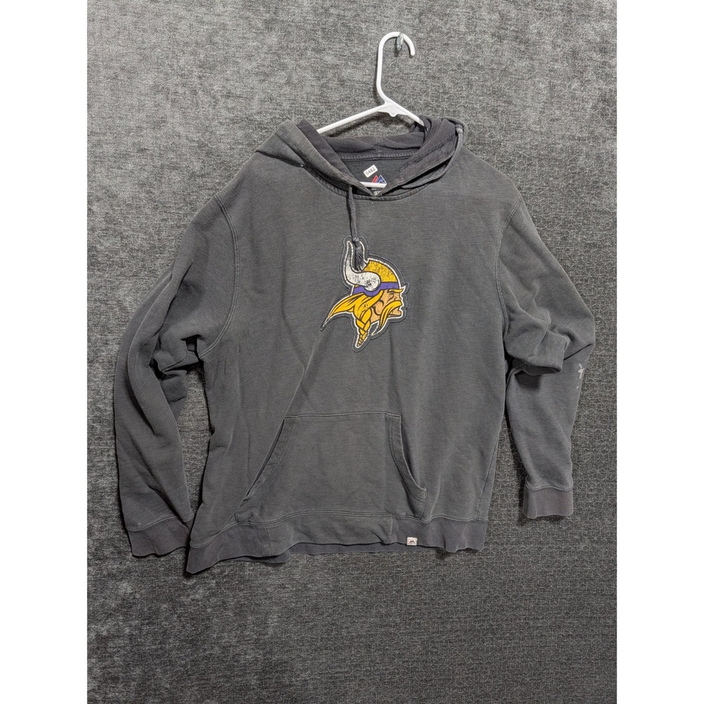 Majestic NFL Minnesota Vikings Hoodie Gray XL Pullover Sweatshirt Faded Logo